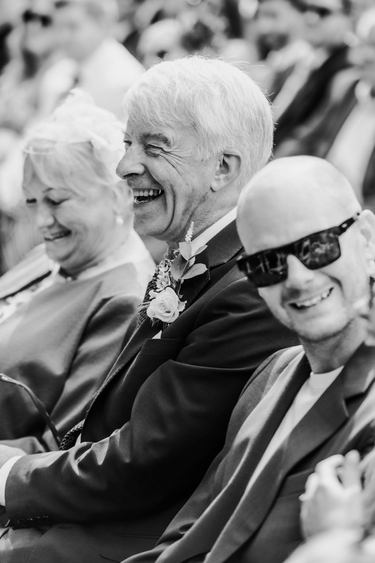 bride Sarah emotional crying ceremony black and white Tinakilly Country House wedding Ireland WeddingWithMe