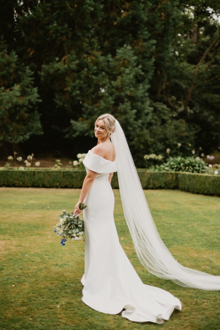 bride solo creative portrait garden posing Tinakilly Country House wedding Ireland WeddingWithMe